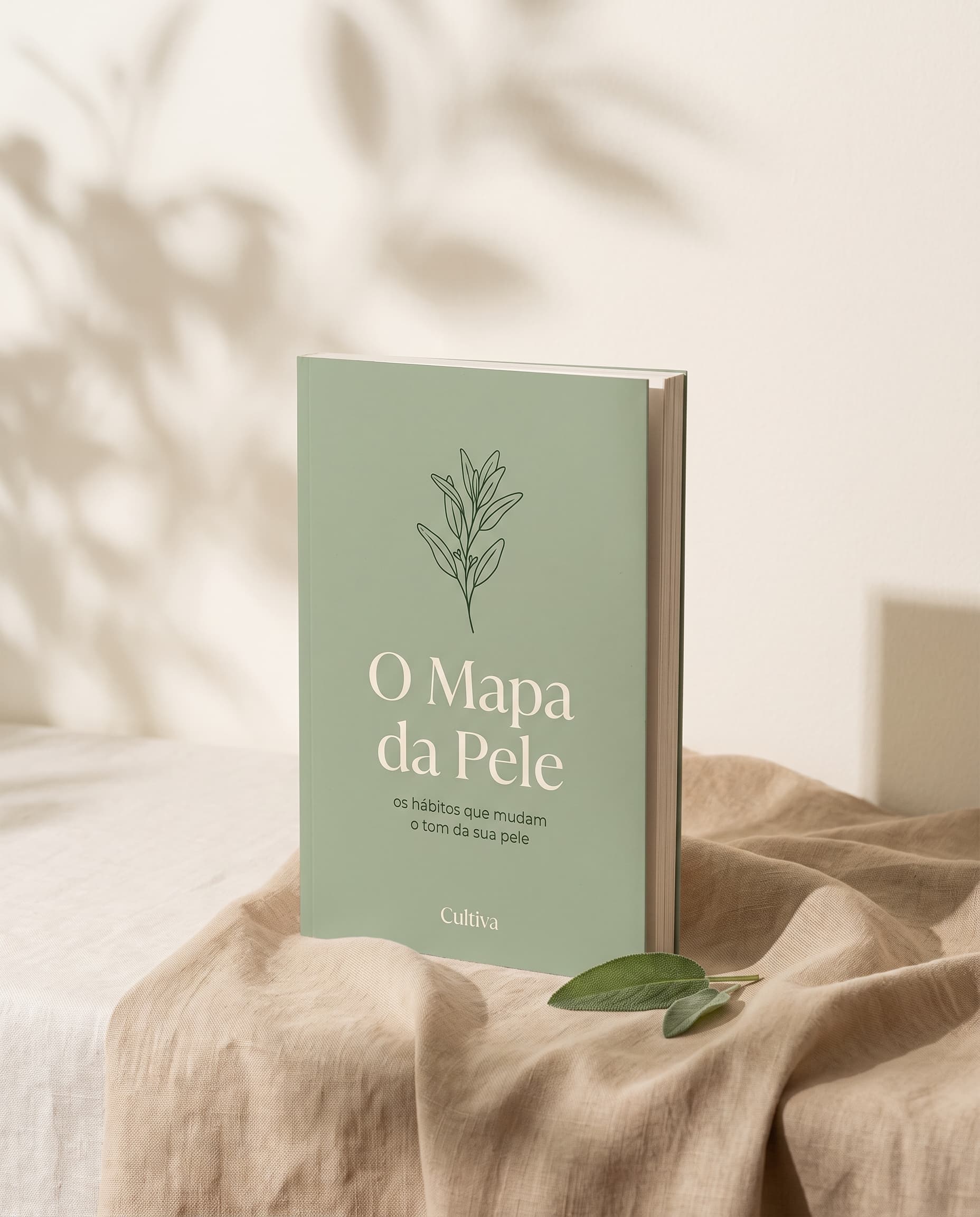 Mockup em formato de livro do ebook O Mapa da Pele — os hábitos que mudam o tom da sua pele